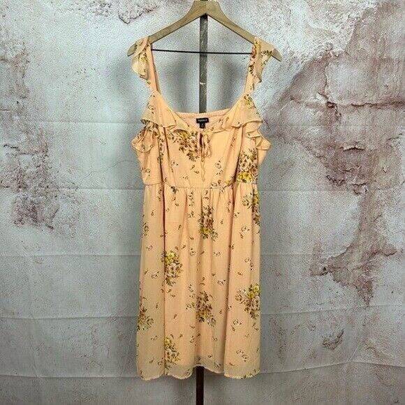 TORRID floral chiffon dress size 3X ruffled flutter sleeve feminine peach - Picture 1 of 5
